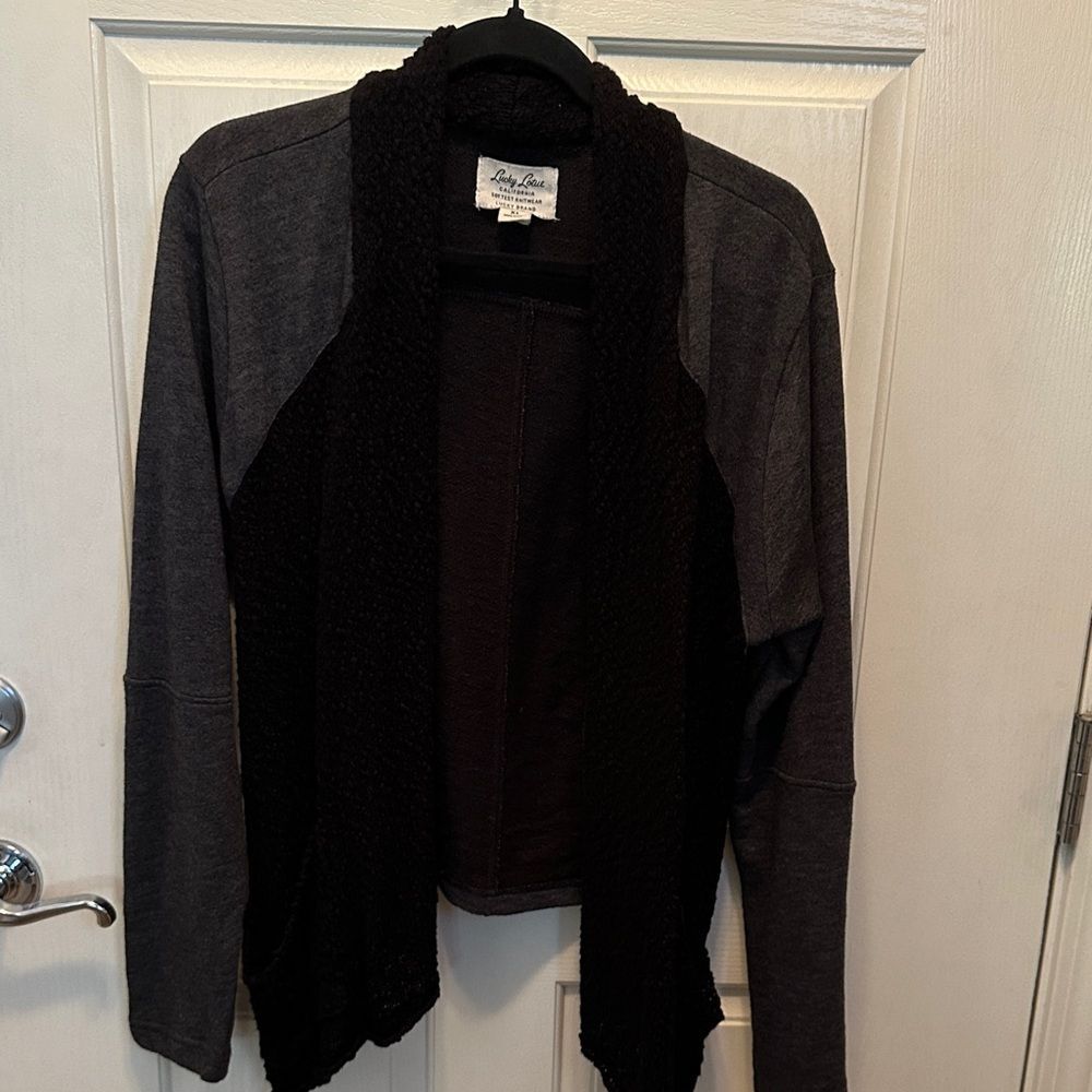 Lucky Lotus Brand Black and Gray Open Front Cardigan Lagenlook Size XL